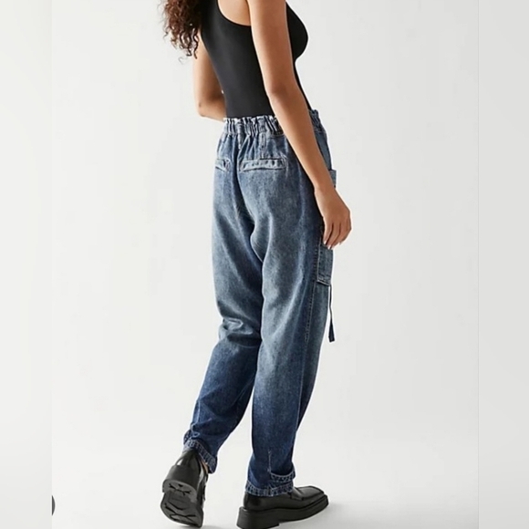 We The Free Hazel Pull On Drop Waist Harem Cargo Pocket Jeans L Shabby Chic - Picture 3 of 8